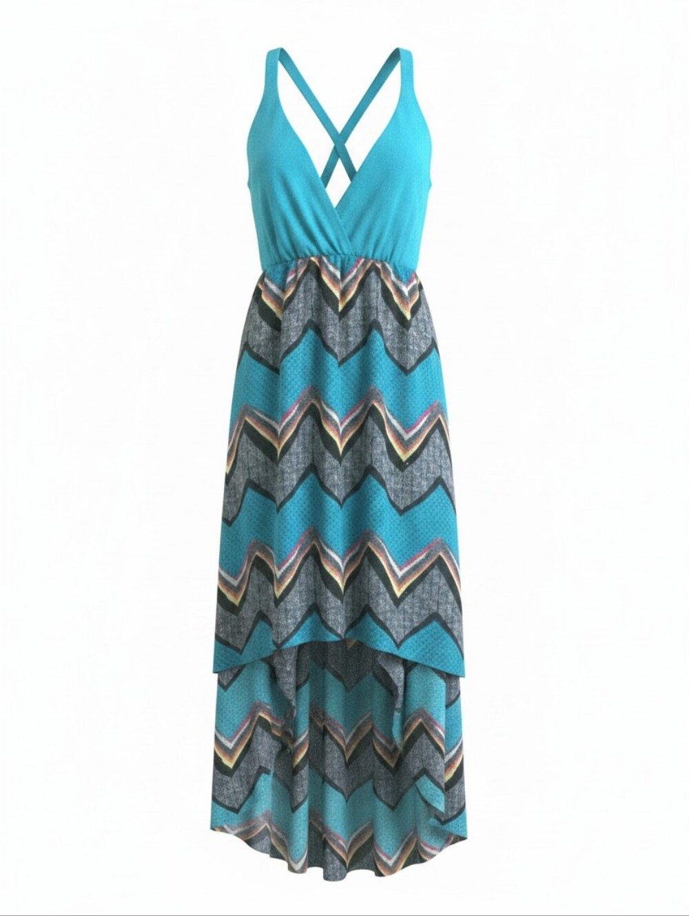 No Boundaries High Low Dress Juniors Blue Chevron. Sleeveless, Knit XXL